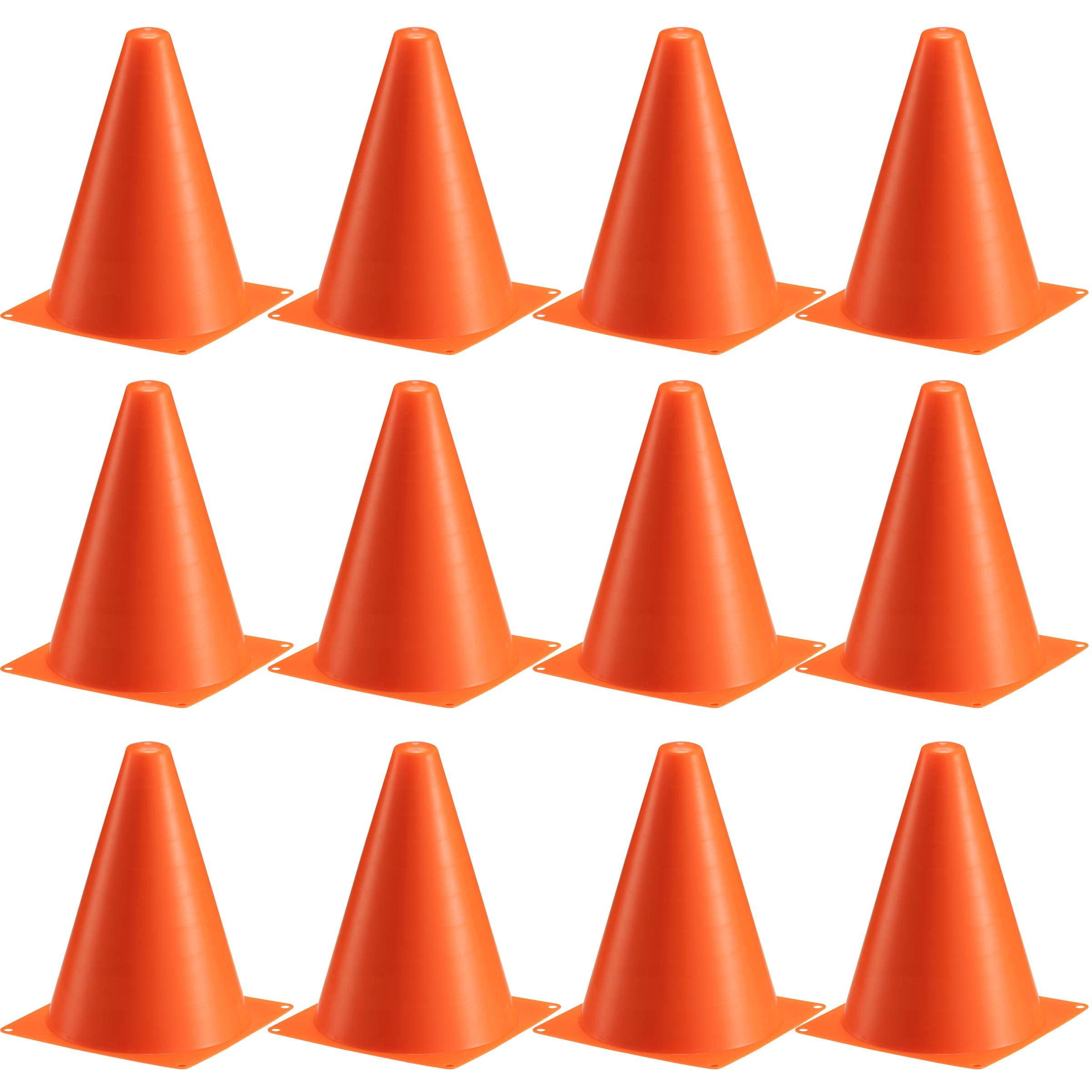 Bedwina Traffic Cones and Racing Checkered Flags - (24 Pcs) 12 - Black & White Flags on Sticks & 12-8-Inch Mini Orange Sports Safety Cones for Kids - Race Car Theme Birthday Centerpiece Party Decor